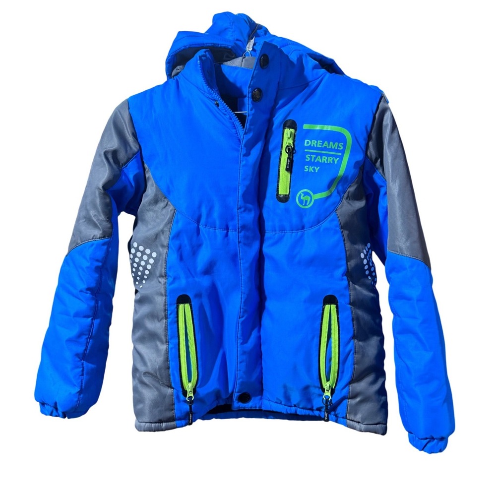 Camel Puffer Jacket Insulated Hooded Blue Grey Kids Size 160‎ Winter Coat